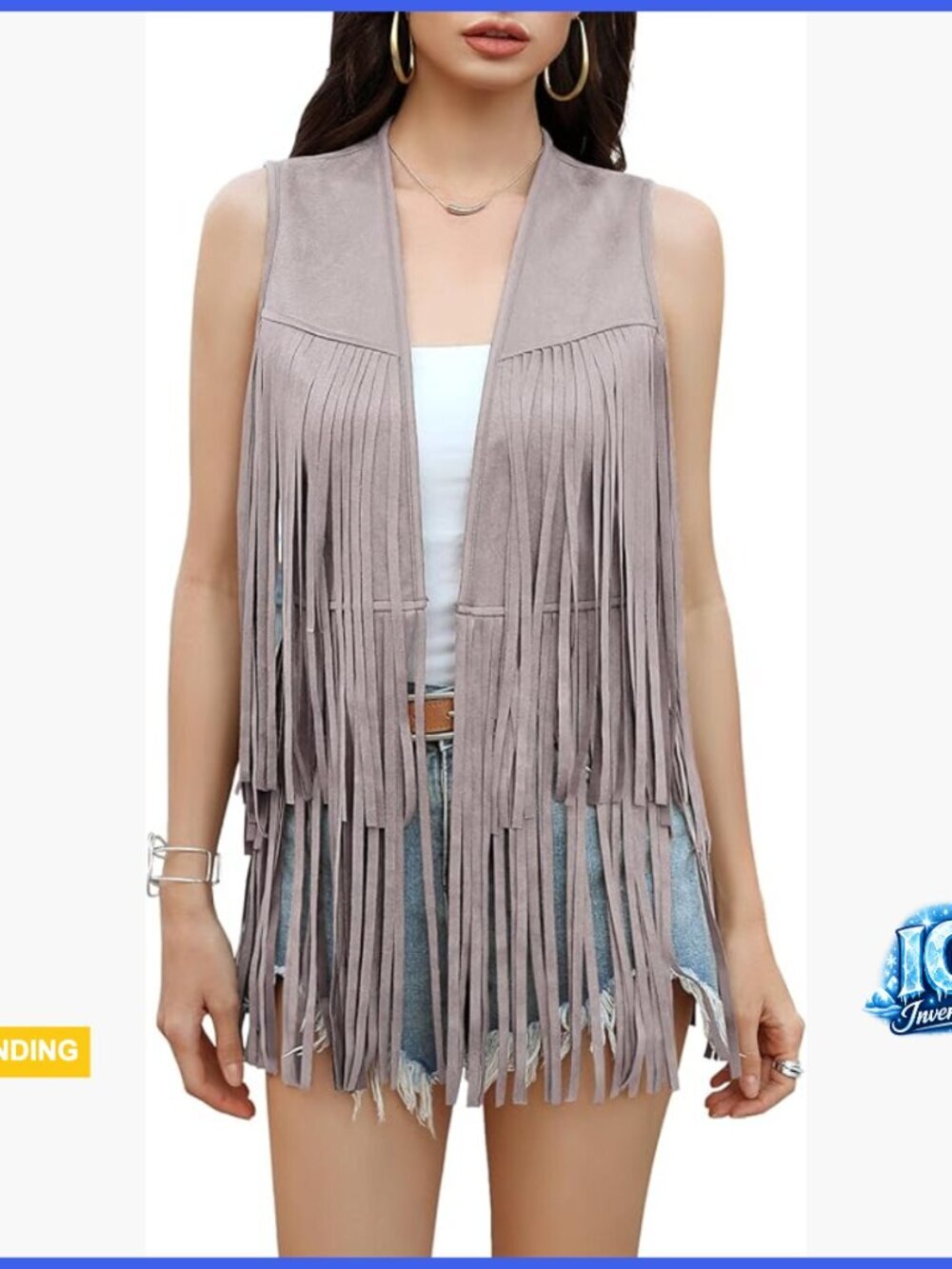 Faux Suede Fringe Vest with Rivets Sleeveless 70s Hippie Style